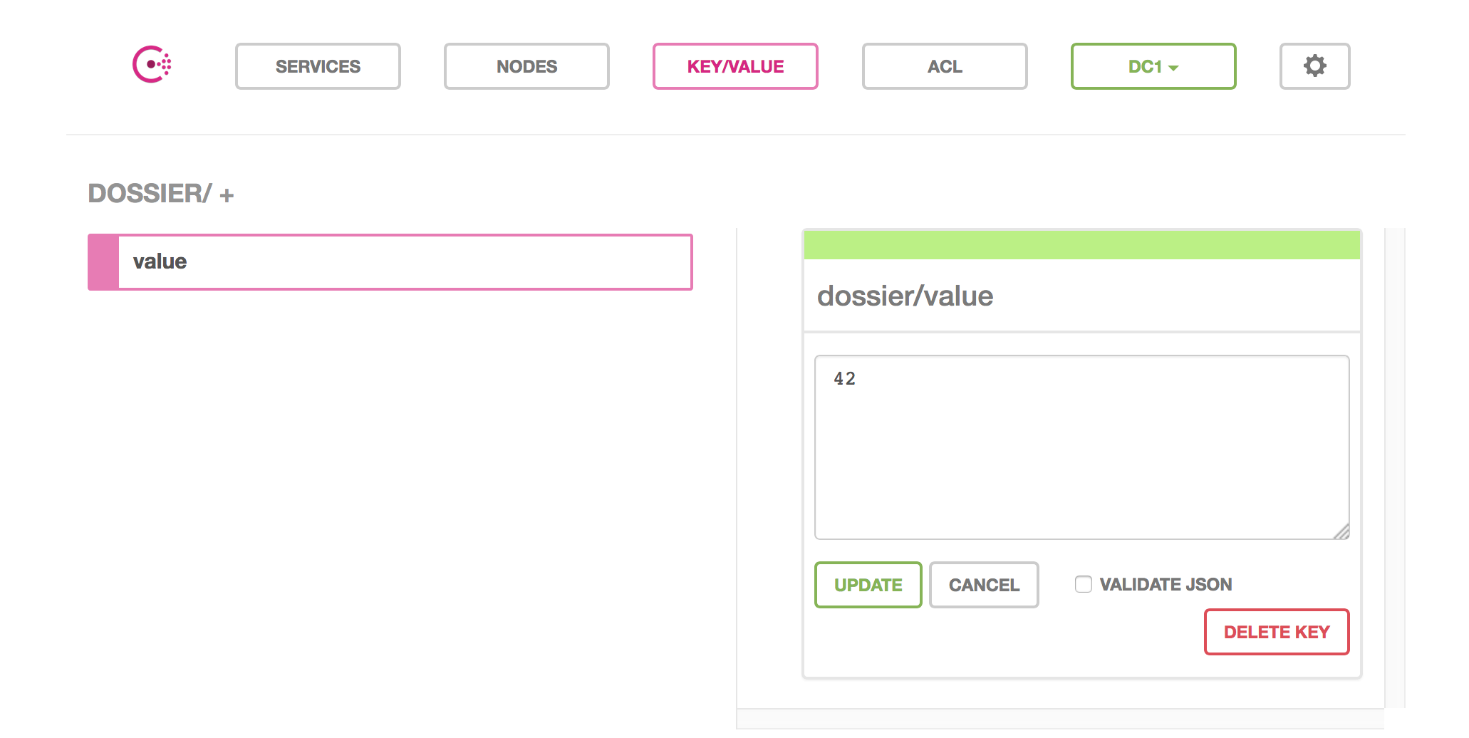 Consul UI avec des clés qui ont des valeurs